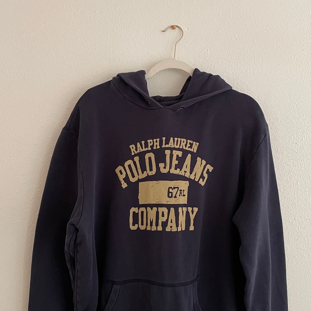 Ralph Lauren Men’s Hoodie Polo Jeans Company Hooded Sweatshirt Logo Graphic Blue